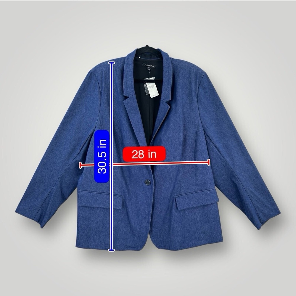 NEW $79 Lane Bryant Denim Blazer Jacket Size 28 Cotton Blend Blue One Button NWT - Picture 7 of 7
